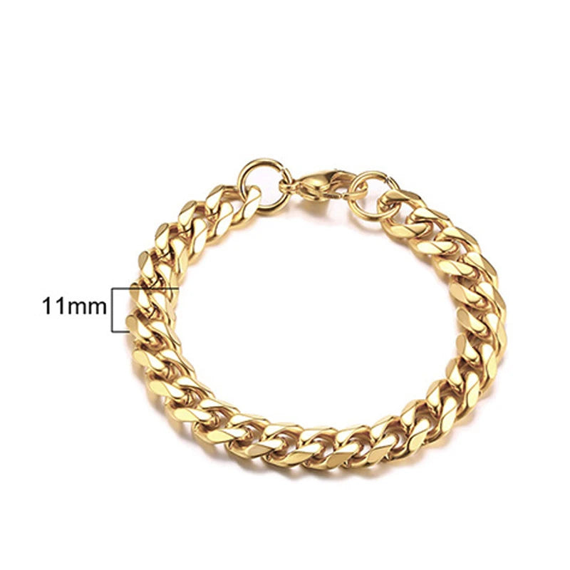 Pulsera de cadena cubana para hombres, mujeres y parejas, pulseras de acero inoxidable de 3 a 11 mm para novio, esposo o amante.