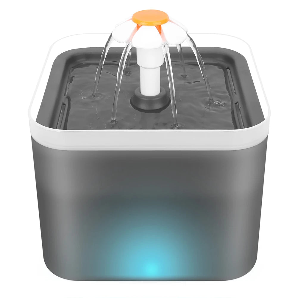 Fuente de agua ultra silenciosa para mascotas de 2 litros (67 oz) con iluminación LED y filtro automático de carbón activado. Dispensador de agua silencioso para gatos y perros pequeños
