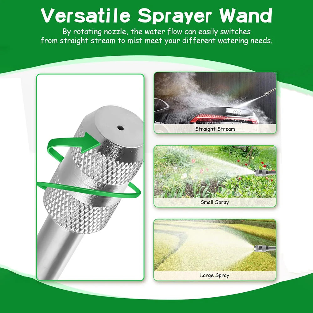 Varilla rociadora de acero inoxidable de 71 cm (28 pulgadas) con conector de latón de 9,5 mm (3/8"). Boquilla para manguera de jardín duradera, ajustable y ligera