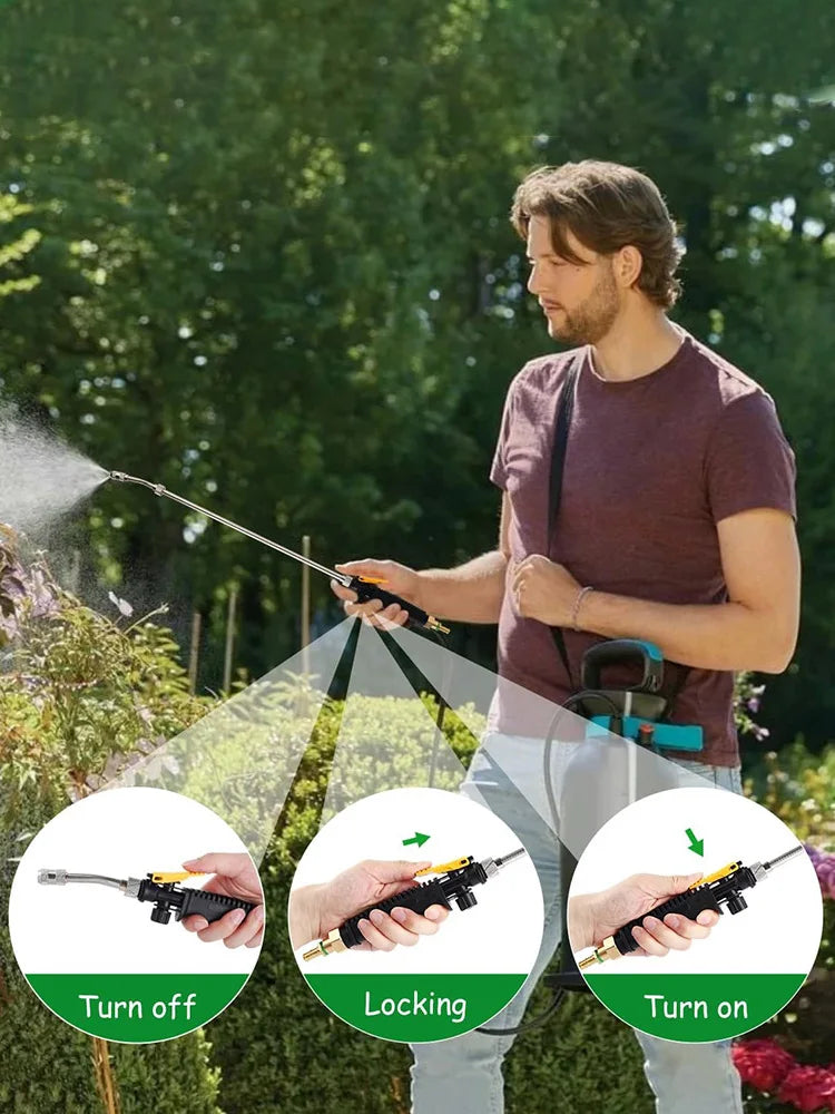Varilla rociadora de acero inoxidable de 71 cm (28 pulgadas) con conector de latón de 9,5 mm (3/8"). Boquilla para manguera de jardín duradera, ajustable y ligera