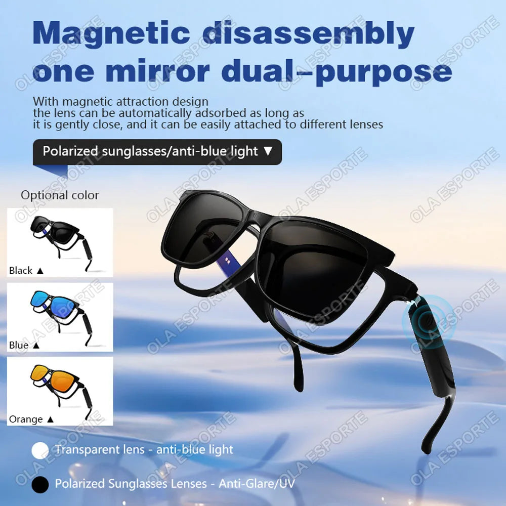 Gafas inteligentes Hot GS05 para hombre 2 en 1 con protección UV, portátiles, polarizadas, con filtro de luz azul, montura negra y lentes blancas. Gafas de sol con función de música.