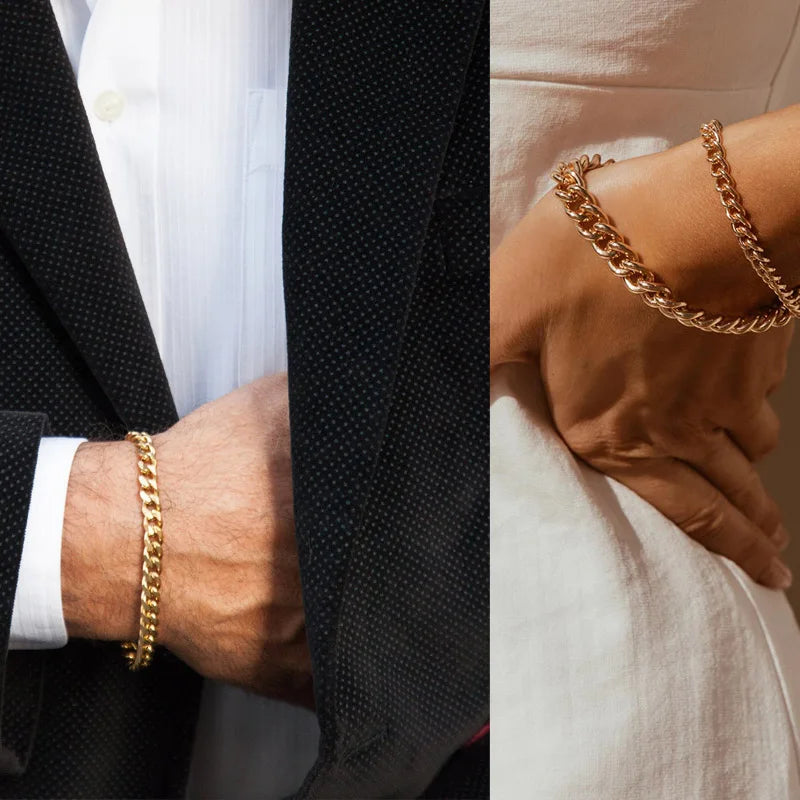 Pulsera de cadena cubana para hombres, mujeres y parejas, pulseras de acero inoxidable de 3 a 11 mm para novio, esposo o amante.