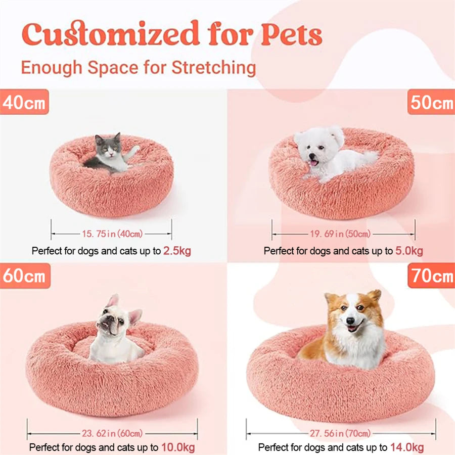 Cama suave para mascotas, almohadilla de felpa cálida de piel sintética para perros, cama relajante tipo donut redonda, cómoda para dormir, lavable, para perros y gatos pequeños y medianos.
