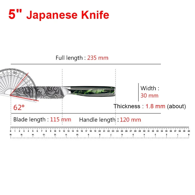 Cuchillo de cocina, cuchillo de chef, cuchillo japonés, cuchillo con patrón de Damasco láser, cuchillo para cortar carne, fruta, pan, verduras, cuchillo deshuesador, cuchillo multiusos para rebanar