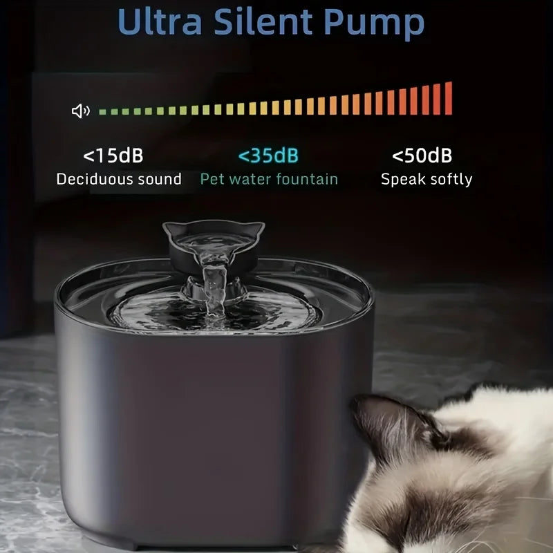 1 fuente de agua para mascotas de 2,2 L con dispensador automático de agua, agua potable fresca y filtrada, y funcionamiento silencioso.