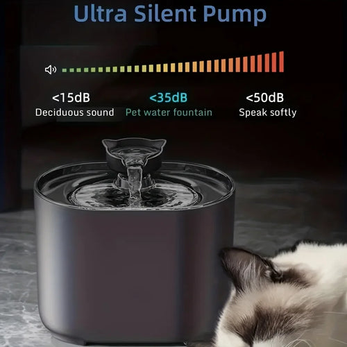 1 fuente de agua para mascotas de 2,2 L con dispensador automático de agua, agua potable fresca y filtrada, y funcionamiento silencioso.