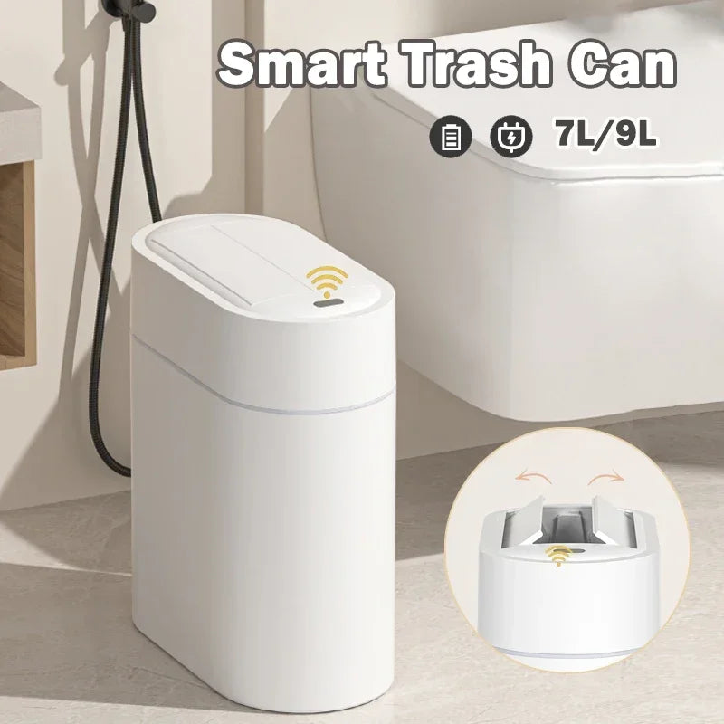 Cubo de basura inteligente con sensor y tapa, 7/9 litros, para montaje en pared, automático, con ranura estrecha, para inodoro, cocina o inducción.