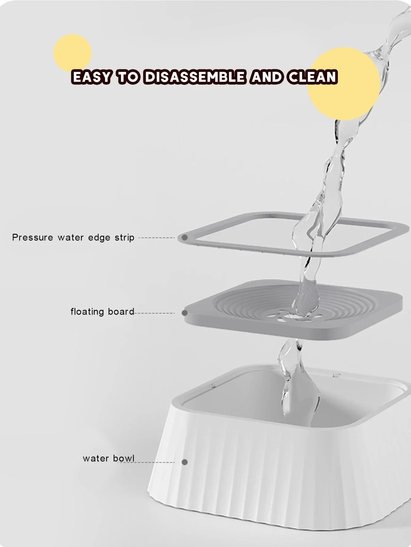 Fuente de agua para mascotas con platos flotantes, bebedero antiderrame para perros, bebedero lento y limpio, antisalpicaduras para mascotas (perros y mascotas).
