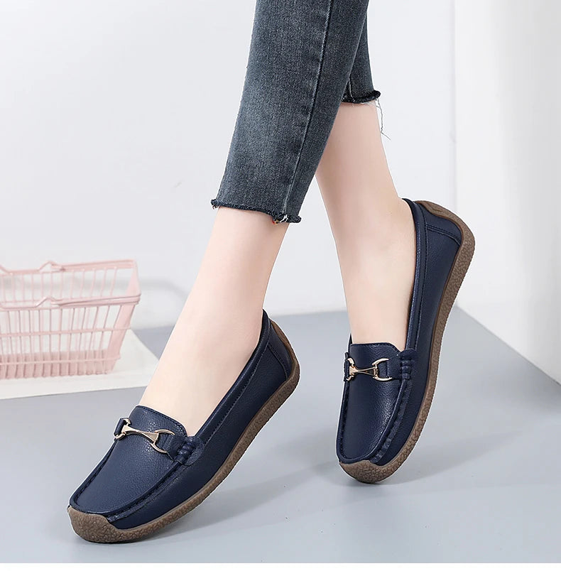 Zapatos planos de mujer 2024, mocasines de cuero, zapatillas deportivas, zapatos casuales, mocasines sin cordones, zapatos náuticos para mujer, talla grande 44.