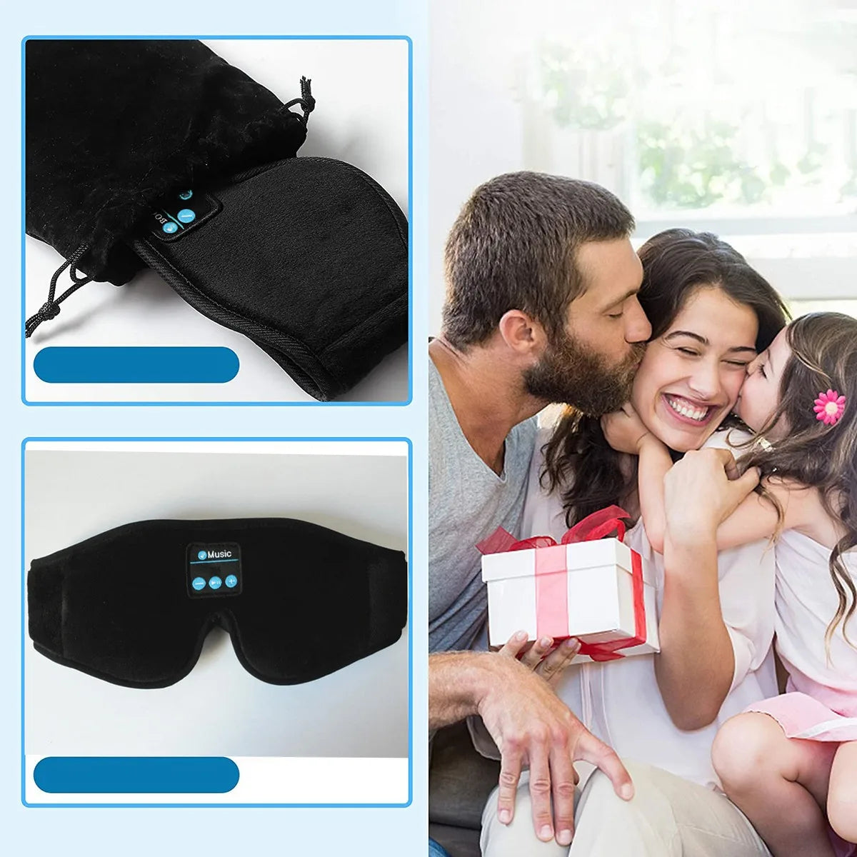 Auriculares para dormir 3D Bluetooth 5.0 con diadema, inalámbricos, transpirables, con antifaz musical, ideales para quienes duermen de lado y para viajes en avión.