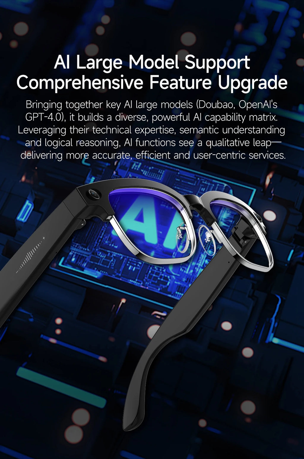 Gafas inteligentes con IA, Bluetooth, 8MP, resistentes al agua (IP66), grabación de video, reconocimiento de fotos y traducción, batería de 290 mAh. Gafas para uso diario.