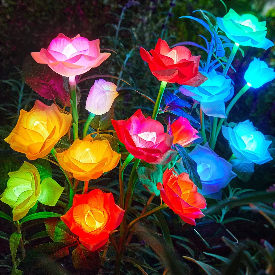 Luces solares de jardín LED impermeables para exteriores con forma de rosa