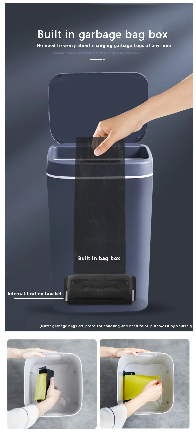 Cubo de basura inteligente de 12-16 litros con sensor automático, contenedor eléctrico impermeable para cocina y baño, para reciclaje y basura.