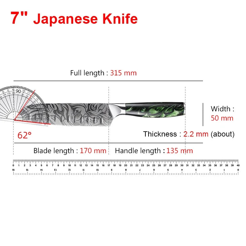 Cuchillo de cocina, cuchillo de chef, cuchillo japonés, cuchillo con patrón de Damasco láser, cuchillo para cortar carne, fruta, pan, verduras, cuchillo deshuesador, cuchillo multiusos para rebanar