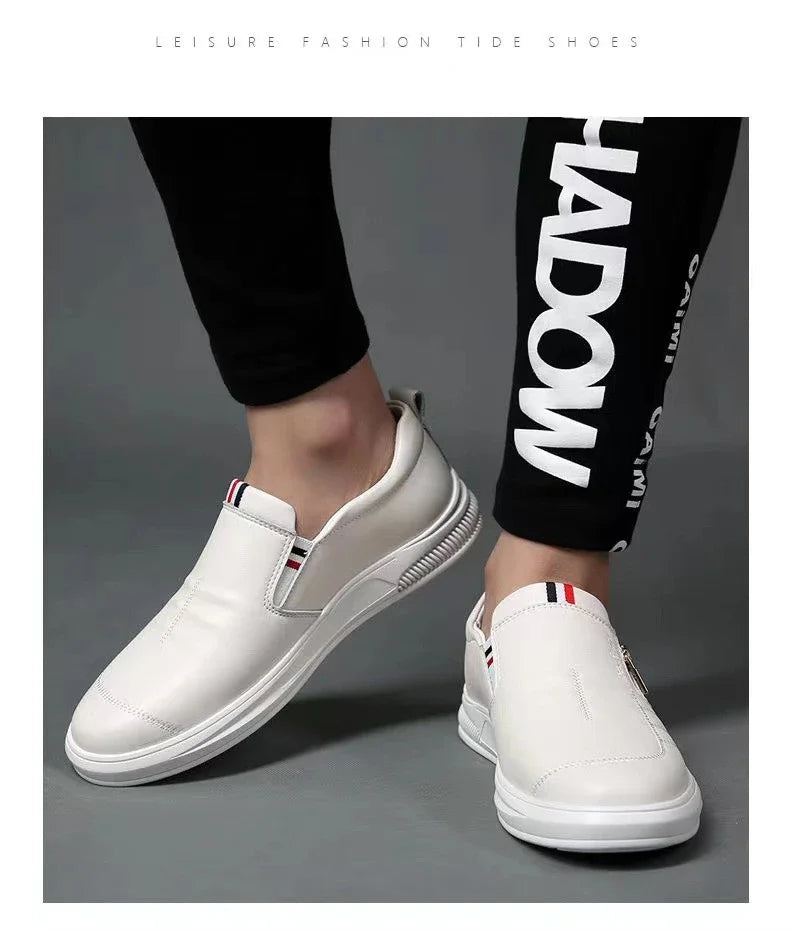 Zapatos casuales de cuero para hombre, mocasines con cremallera, zapatillas de marca de lujo para hombre, cómodos, casuales, mocasines, zapatos para conducir al aire libre.