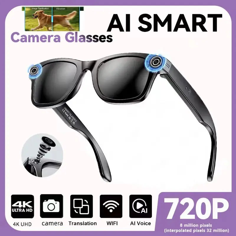 Gafas de sol inteligentes 2025 con IA, cámara de vídeo de 8 MP, traducción, Bluetooth, llamadas, reproducción de música, para hombres y mujeres, grabación al 100%.