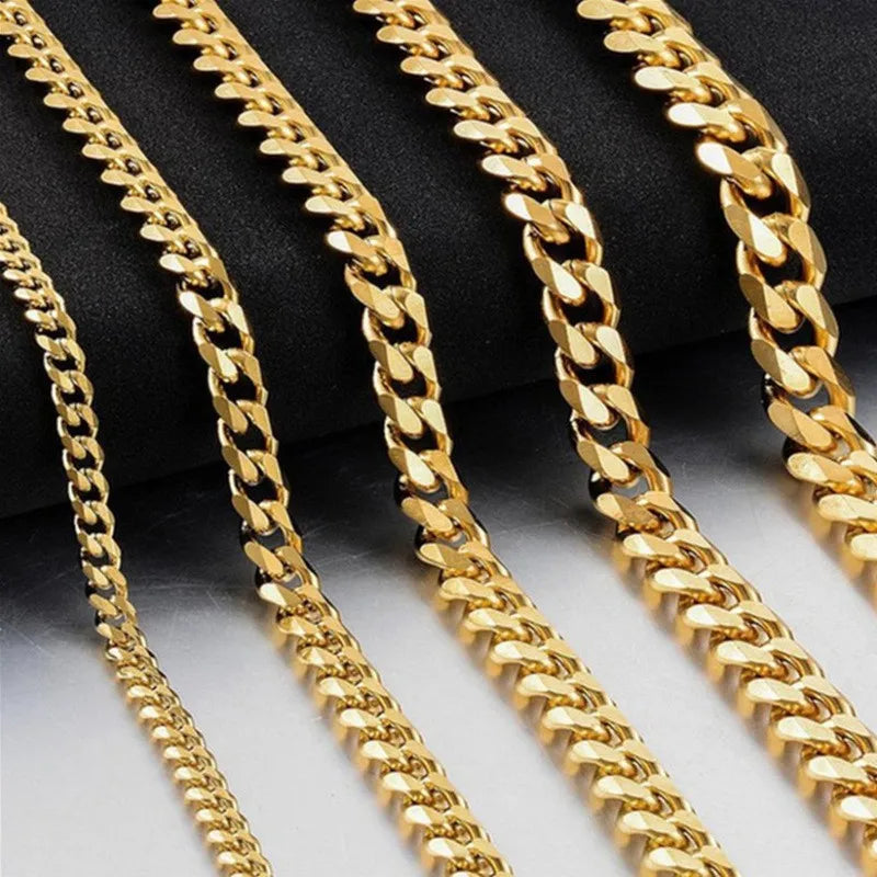 Collar de cadena cubana de acero inoxidable YQ de 3 mm a 13 mm para hombre y mujer, estilo punk básico, cadena tipo eslabón, joyería para el cuello.