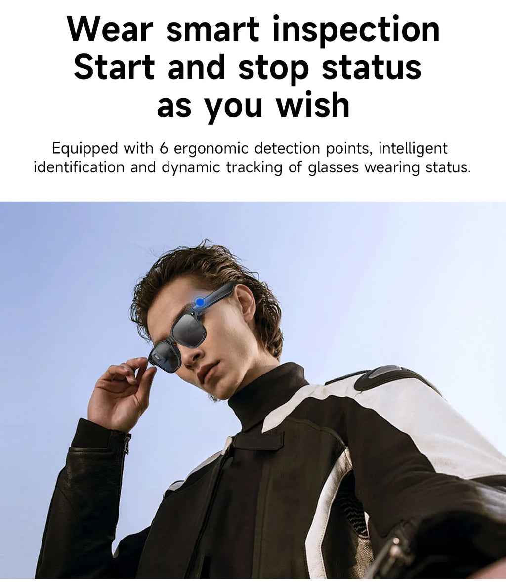 Gafas inteligentes con cámara HD de 8 MP, vídeo HD antivibración de 1200p, asistente de voz inteligente con IA, traducción en tiempo real y reconocimiento de objetos.