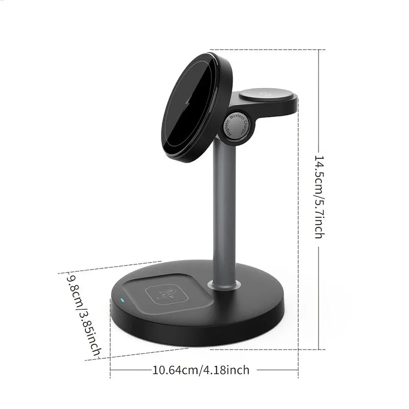 Estación de carga inalámbrica magnética 3 en 1 de 15 W para MagSafe iPhone 17 16 15 14 13 iWatch 10/9/8/7/6 AirPods Pro Cargador rápido de viaje