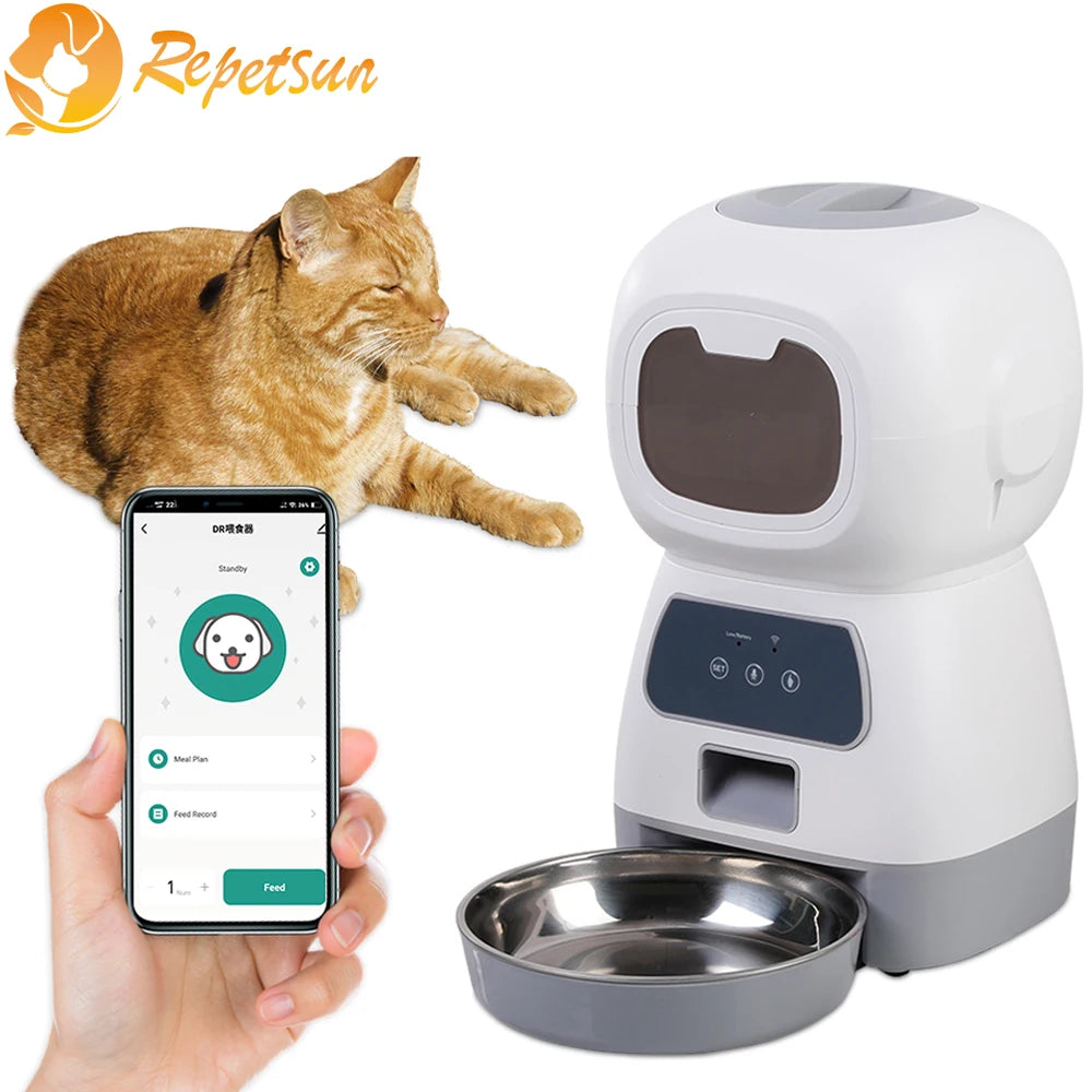 Comedero automático para mascotas de 3,5 L para gatos, WiFi, Smart Swirl, comedero lento para perros con grabadora de voz, dispensador de comida para gatos de gran capacidad con temporizador.