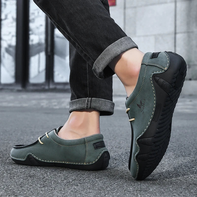 Zapatillas de moda para mujer, hechas a mano, de cuero, estilo casual, con plataforma, mocasines, transpirables, para conducir, tallas grandes.