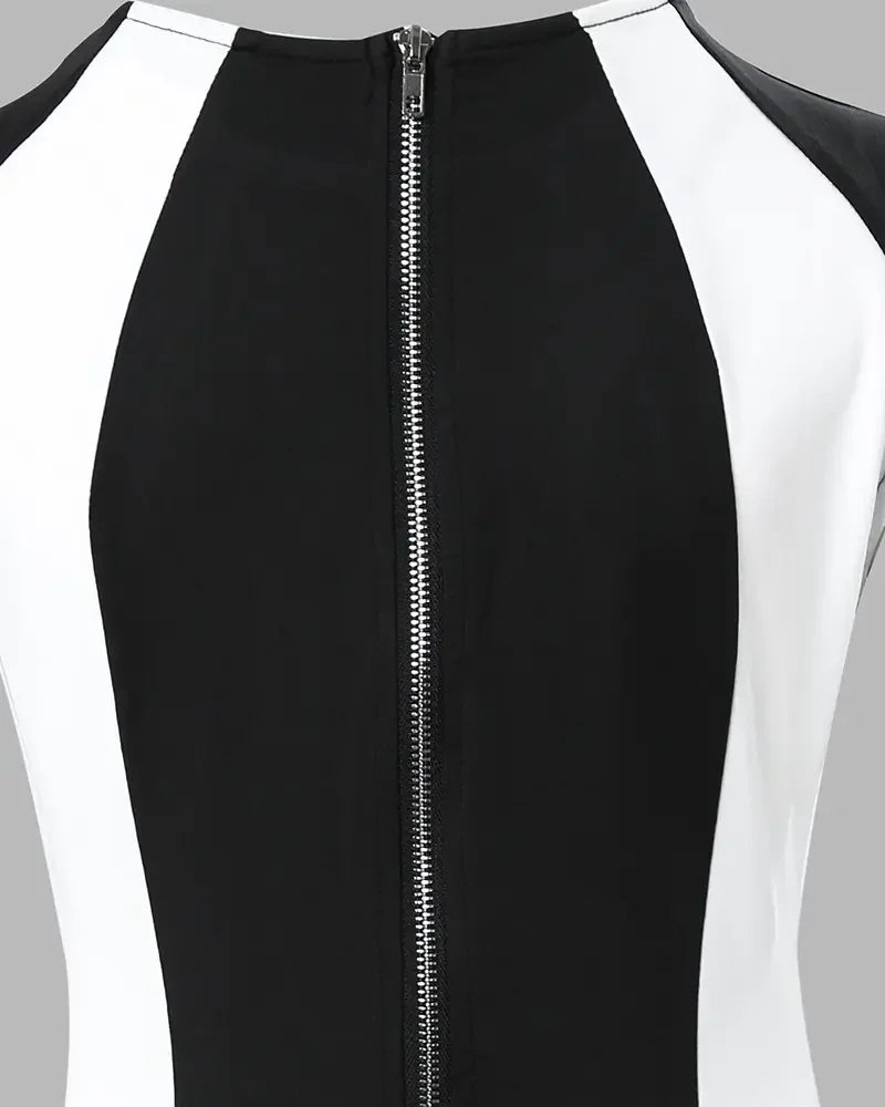Vestidos de verano 2025 para mujer: elegantes, con bloques de color, cuello redondo, sin mangas, estilo casual y ajustado, minivestido diario para mujer.