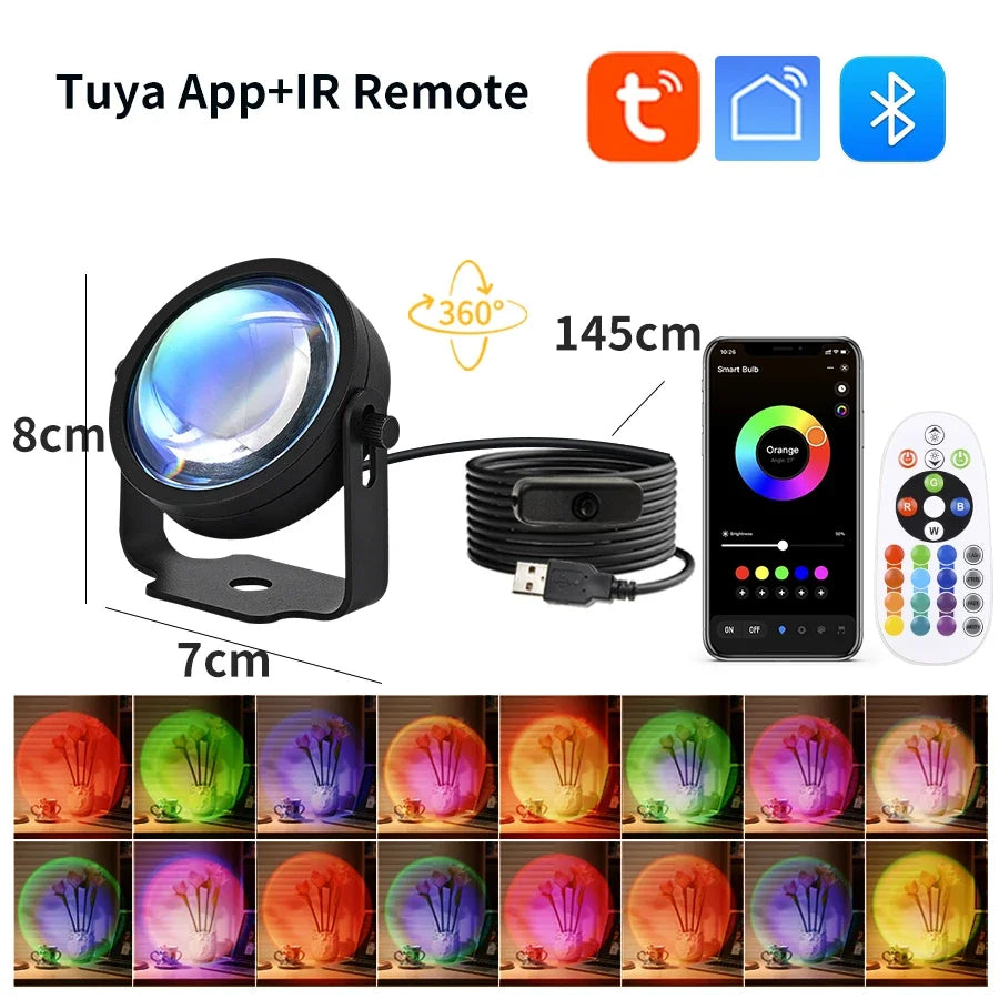 Lámpara inteligente de puesta de sol Tuya, proyector USB de puesta de sol.