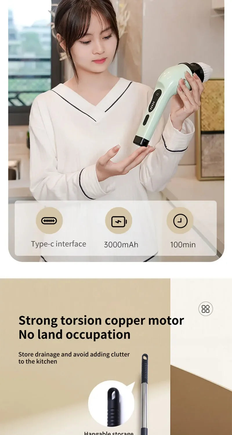Cepillo de limpieza eléctrico inalámbrico para baño, ventanas, cocina, automóviles.