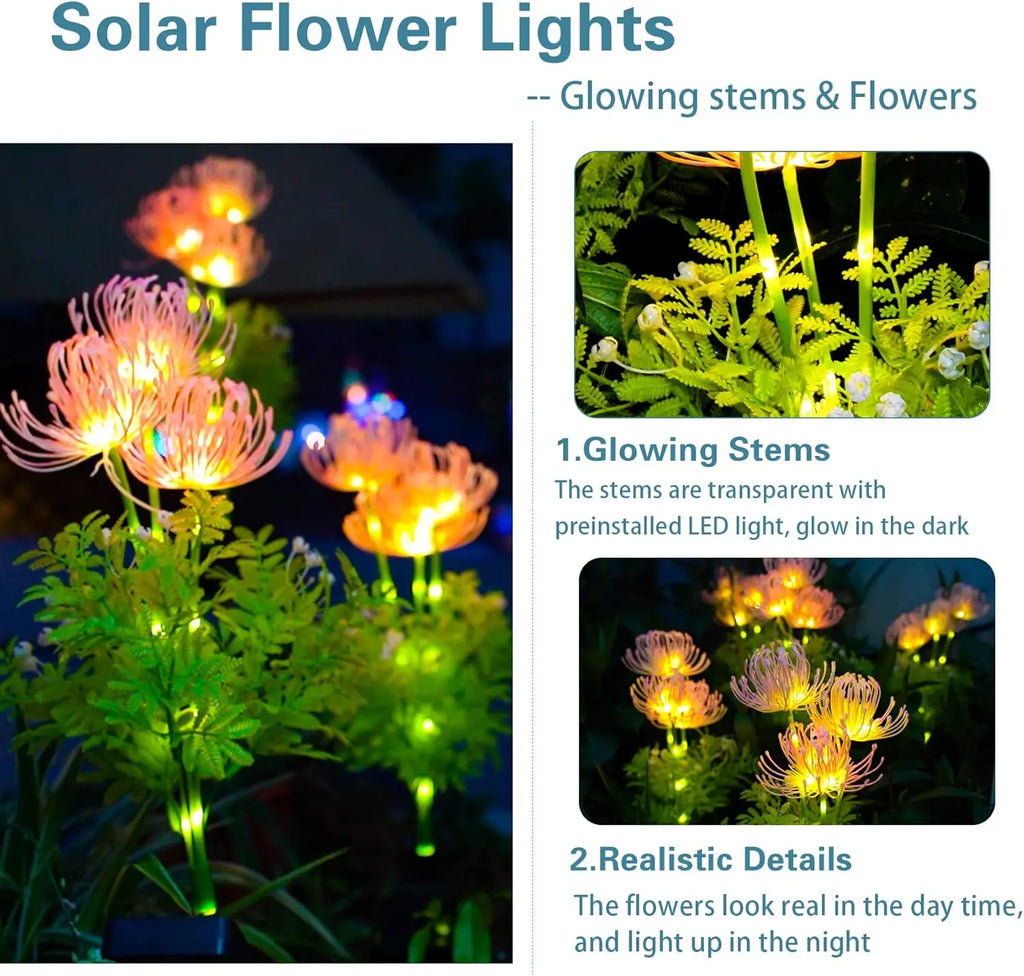 Lámpara solar de jardín con flores y tallo iluminados, panel solar mejorado, decoración para exteriores y regalo para mamá.