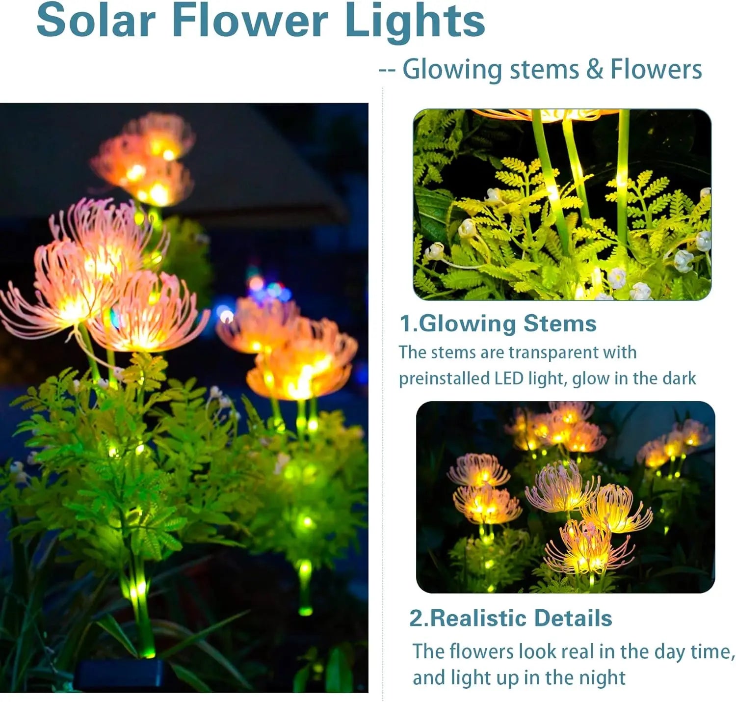 Lámpara solar de jardín con flores y tallo iluminados, panel solar mejorado, decoración para exteriores y regalo para mamá.
