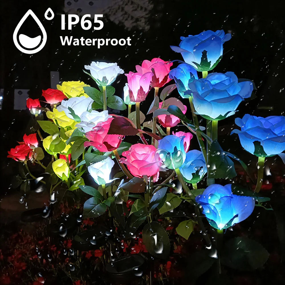 Luces solares de jardín LED impermeables para exteriores con forma de rosa