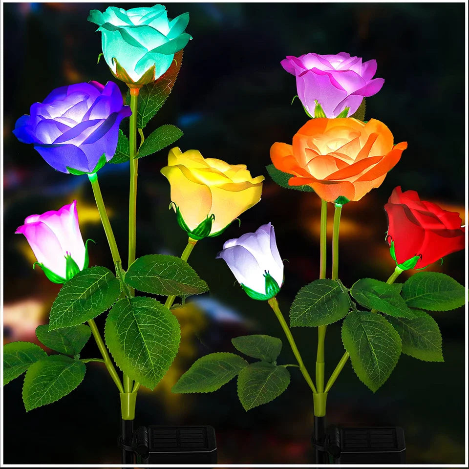 Luces solares de jardín LED impermeables para exteriores con forma de rosa