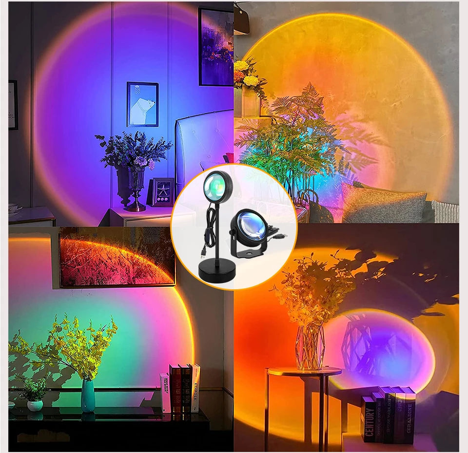 Lámpara inteligente de puesta de sol Tuya, proyector USB de puesta de sol.