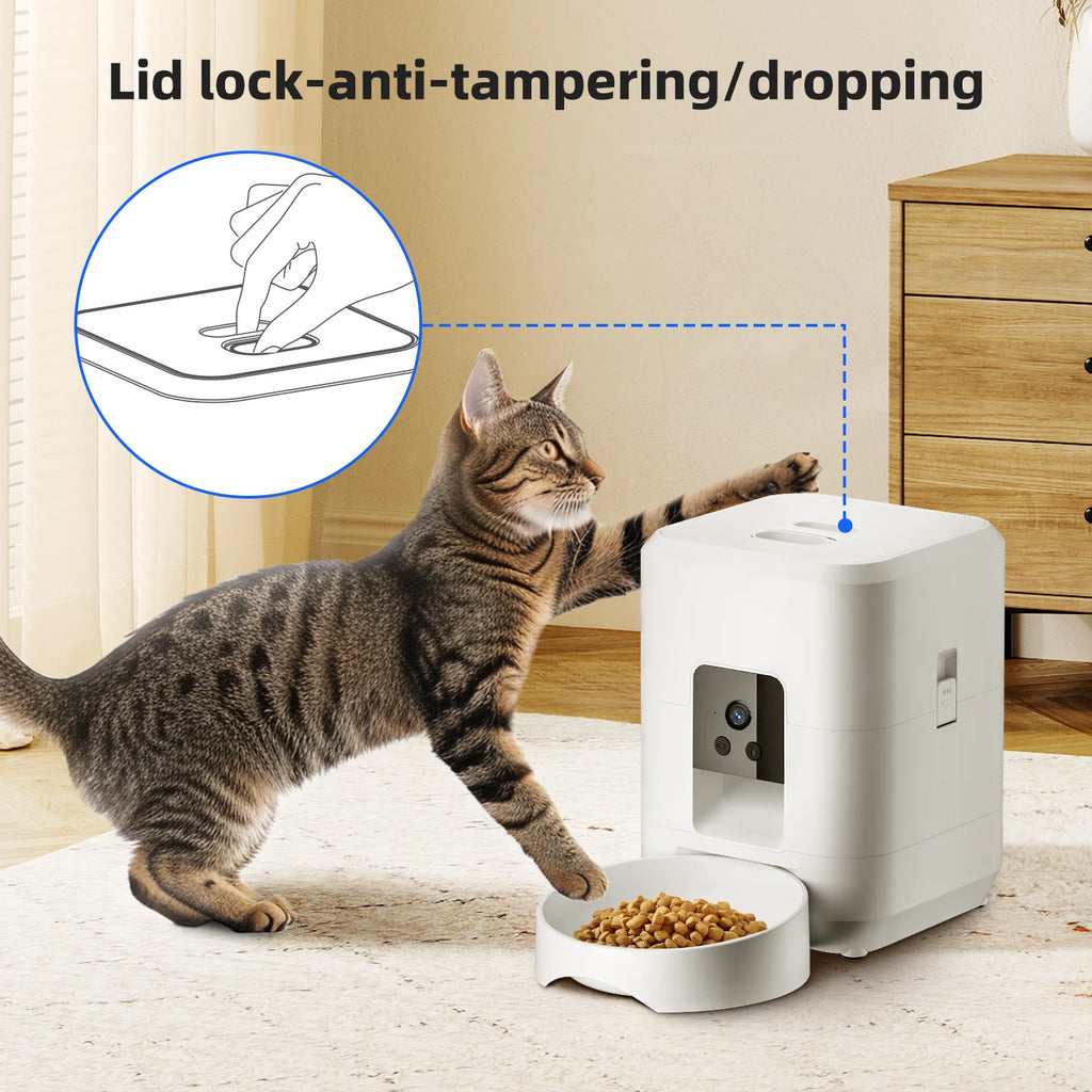 Comedero automático inteligente para mascotas de 2 litros con Wi-Fi y cámara HD 1080P, control por aplicación para alimentar a perros y gatos a distancia.