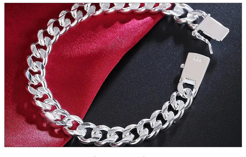 Pulsera BAYTTLING de plata de ley 925, 10 mm, cadena cubana de 8 pulgadas, para hombre y mujer, joyería de moda para fiestas y compromisos.