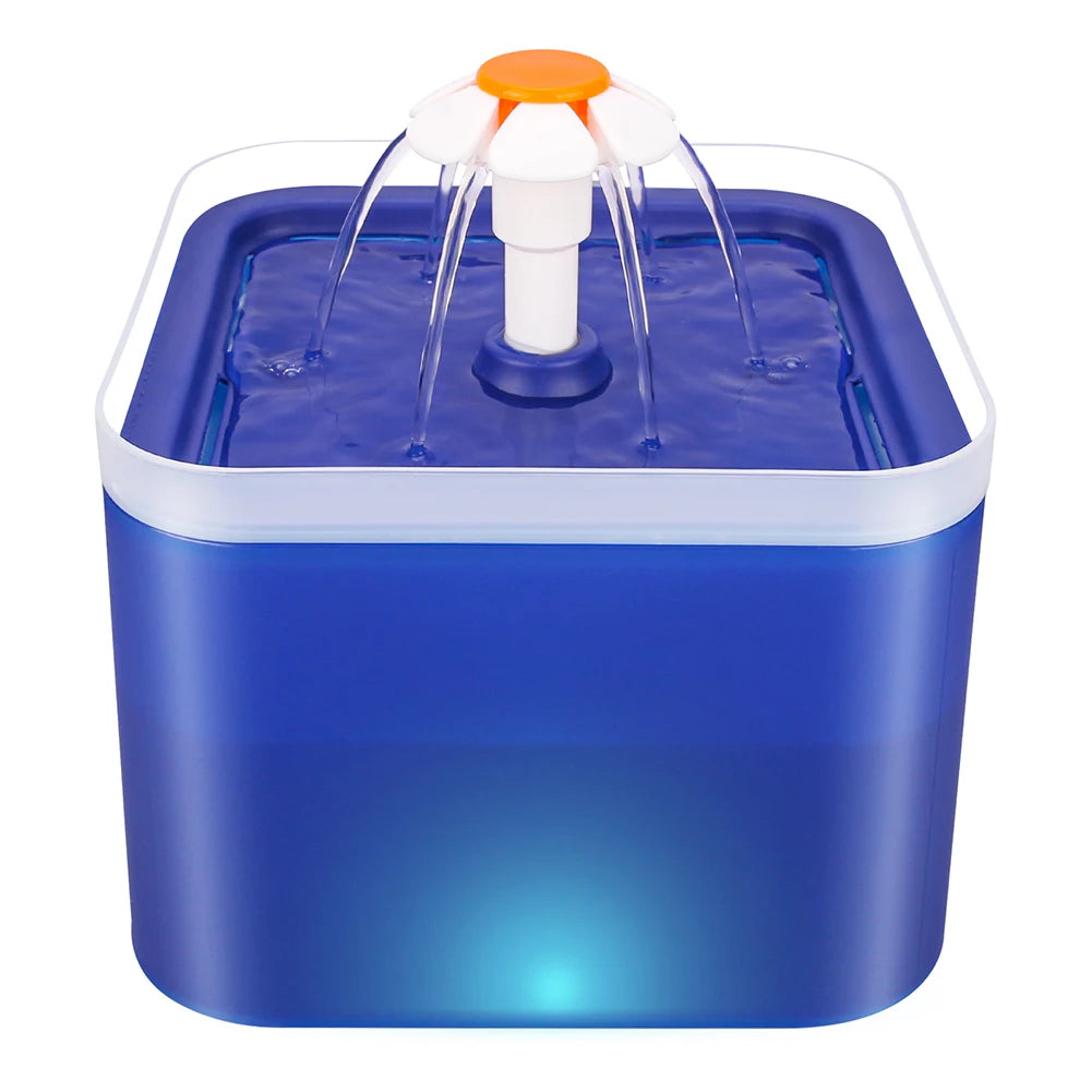 Fuente de agua ultra silenciosa para mascotas de 2 litros (67 oz) con iluminación LED y filtro automático de carbón activado. Dispensador de agua silencioso para gatos y perros pequeños