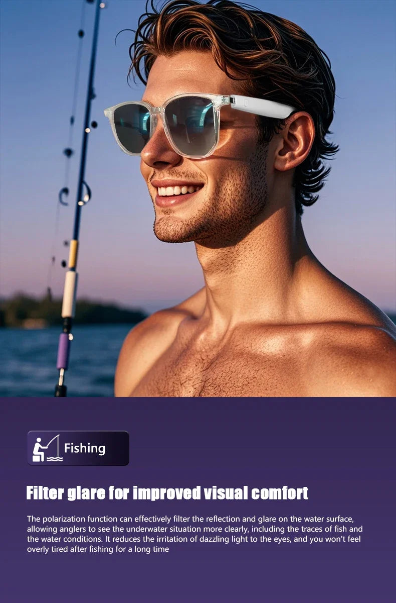 Gafas inteligentes GS03 mejoradas con cámara, grabación de vídeo, reconocimiento fotográfico por IA, traducción de llamadas por Bluetooth y asistente de voz.