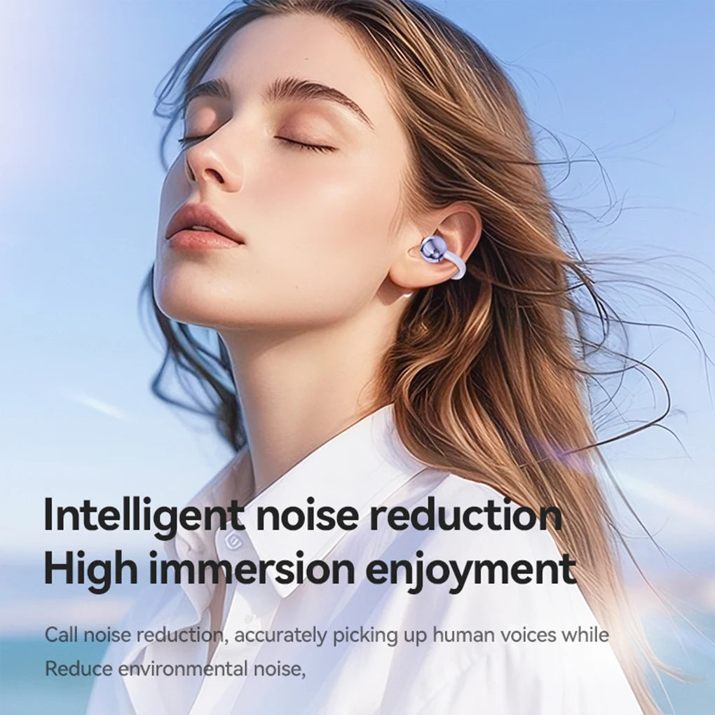 Auriculares de conducción ósea Bluetooth 5.4, auriculares con clip para la oreja, cómodos, deportivos, con pantalla digital.