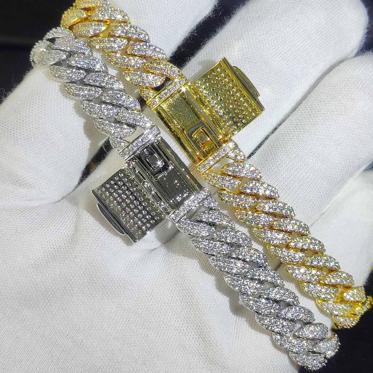 Pulsera cubana de eslabones con circonitas cúbicas de lujo, dos filas de circonitas y cobre, estilo Miami Cuban Bracelet, con incrustaciones de circonitas, estilo hip hop, para hombres y mujeres.