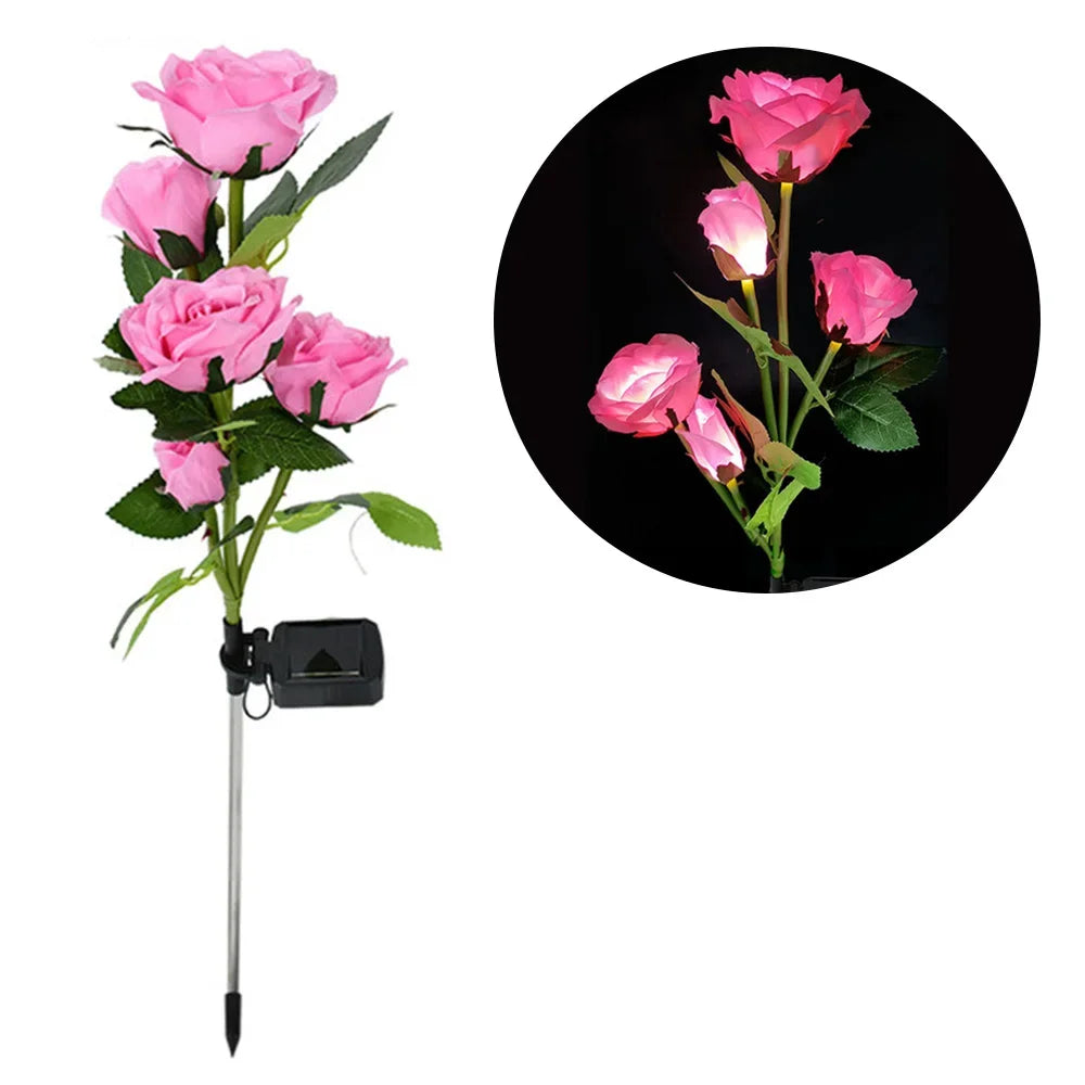 Luces solares de jardín LED impermeables para exteriores con forma de rosa