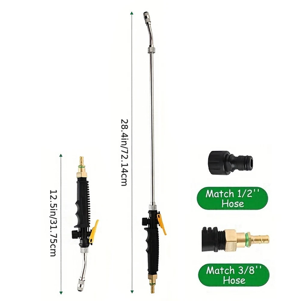 Varilla rociadora de acero inoxidable de 71 cm (28 pulgadas) con conector de latón de 9,5 mm (3/8"). Boquilla para manguera de jardín duradera, ajustable y ligera
