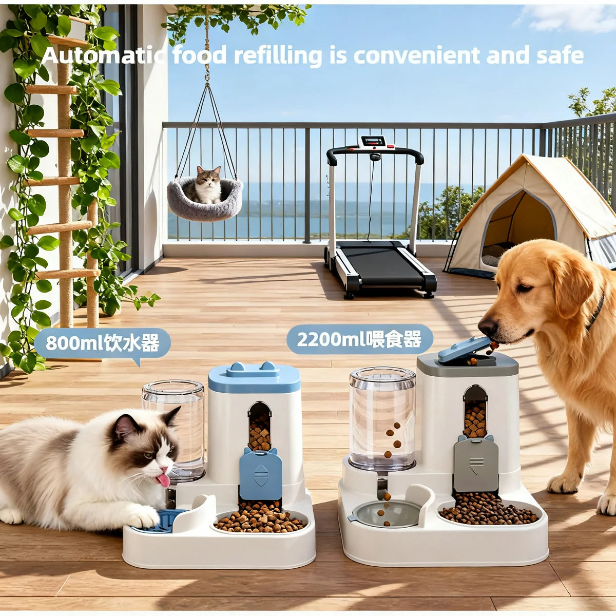 Comedero y bebedero automático para perros y gatos: diseño por gravedad, a prueba de fugas y derrames, antideslizante, fácil de limpiar, con comedero incorporado