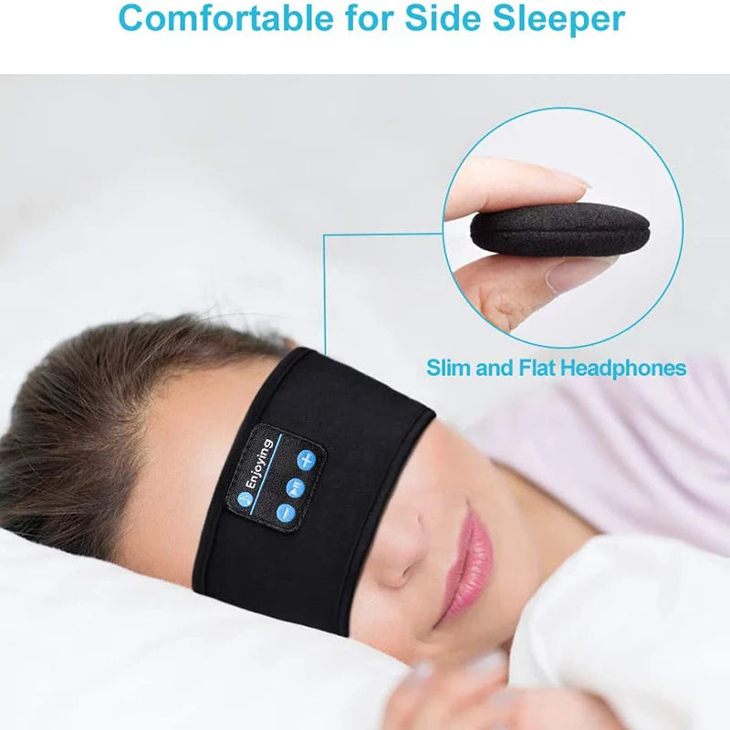 Antifaz para dormir con auriculares Bluetooth, diadema fina, suave y elástica, cómodos auriculares inalámbricos para escuchar música, antifaz para dormir de lado.