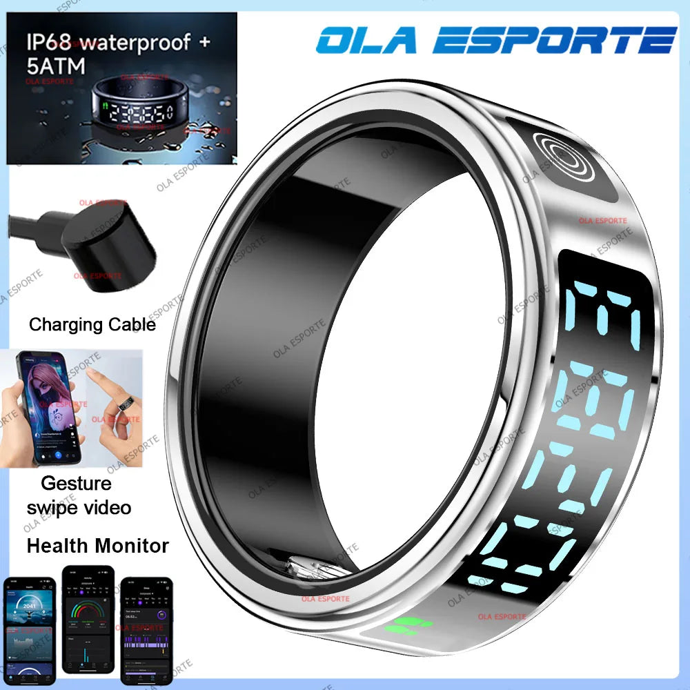 Anillo inteligente con pantalla táctil, gestor de salud, control por gestos y vídeo, resistente al agua hasta 5 ATM. Para hombres y mujeres. Nuevo anillo inteligente 2025.