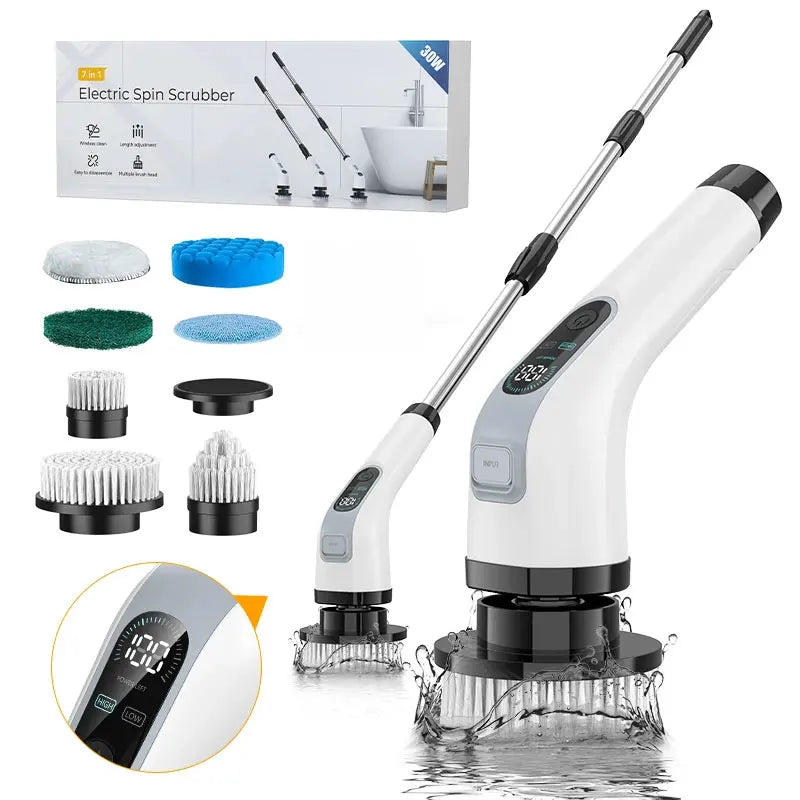 Cepillo de limpieza eléctrico inalámbrico 7 en 1 para baño, ventanas, limpiador giratorio eléctrico, cocina, inodoro, automóvil, hogar, rotación y limpieza.