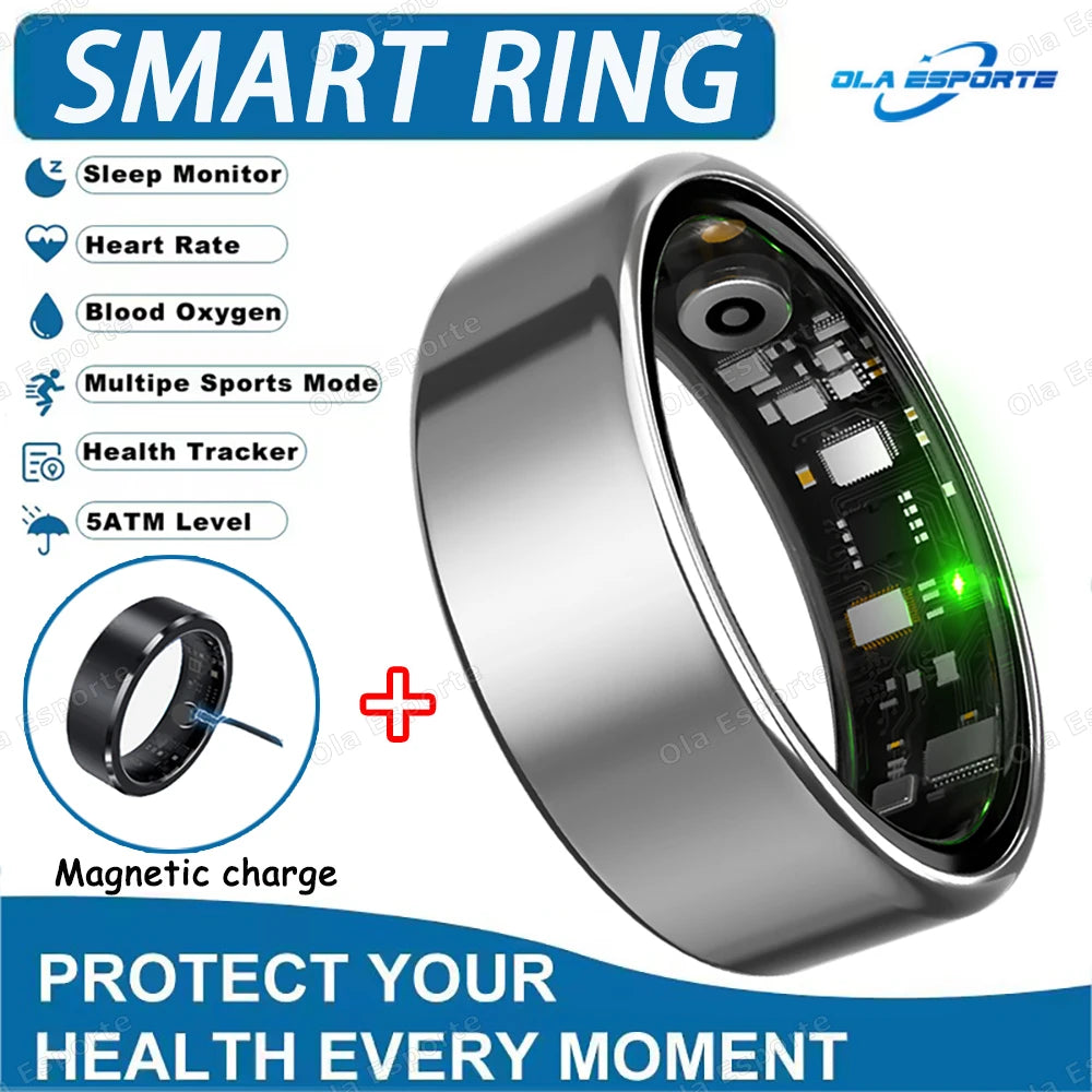 Anillo inteligente para hombres y mujeres con control de cámara, monitor de frecuencia cardíaca y oxígeno en sangre. Resistente al agua IP68 y 5ATM. Modo multideporte.