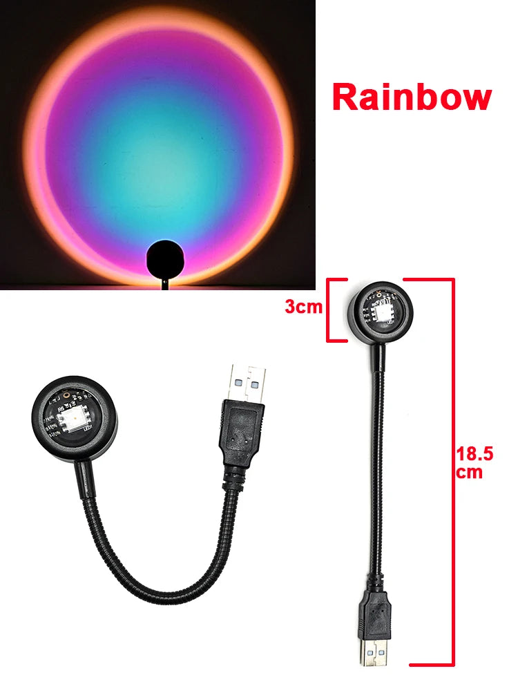 Lámpara USB con efecto atardecer, proyector de atardecer, luz ambiental.