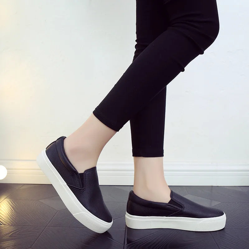 Mocasines de piel Comemore para mujer, tendencia primaveral, zapatos planos casuales, zapatos sin cordones de plataforma vulcanizados, zapatillas deportivas para mujer.