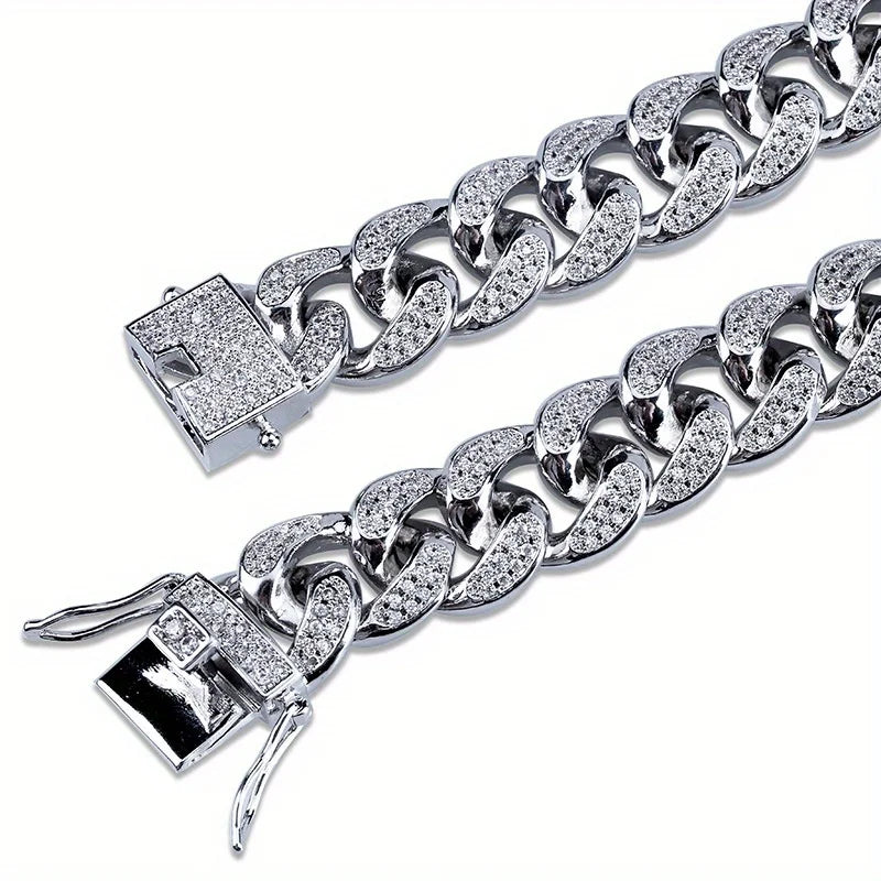 Pulsera de lujo con cadena cubana y diamantes de imitación para hombre, joyería hip-hop con cristales engastados, pulsera brillante de acero inoxidable, regalo