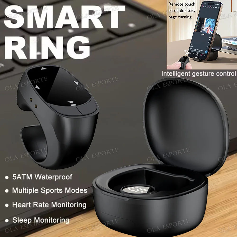 Nuevo anillo inteligente multifuncional con control remoto, Bluetooth 5.3, desplazamiento de página, volteo de video, función "Me gusta" automático y captura de fotos para smartphones.